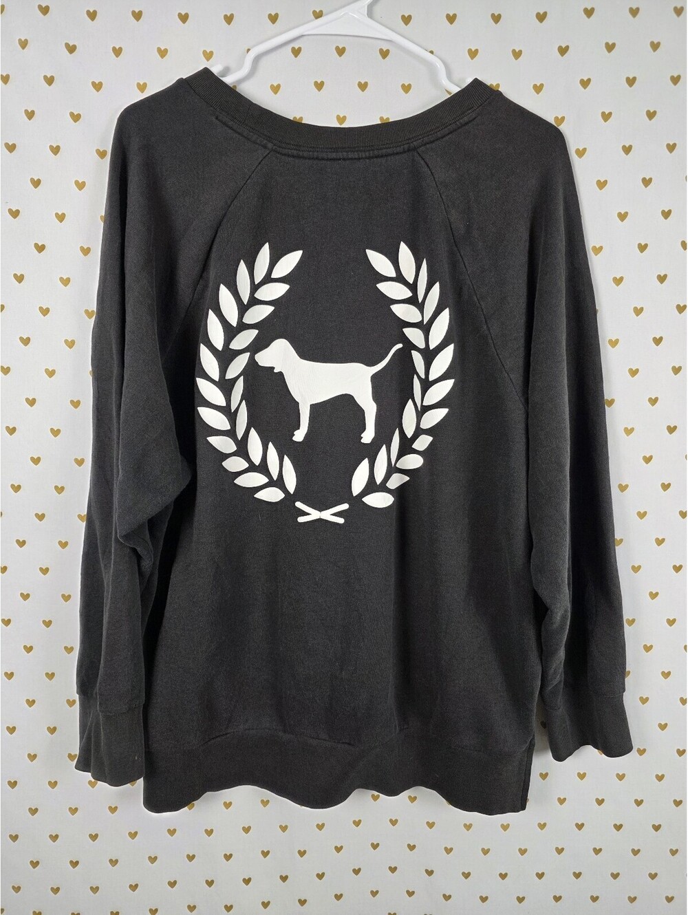 Victorias Secret Pink Black Crew Oversized Crest Sweater LARGE